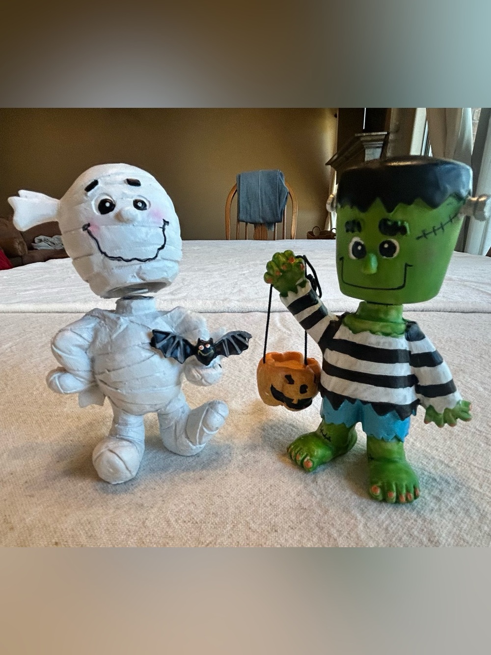 Spooky Mummy & Frankenstein Figurines Halloween Decor